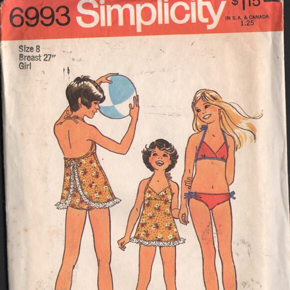 Simplicity 6993 Sewing Pattern Girl's 8 Breast 27 Bathing Suit Bikini Uncut FF - Picture 1 of 2